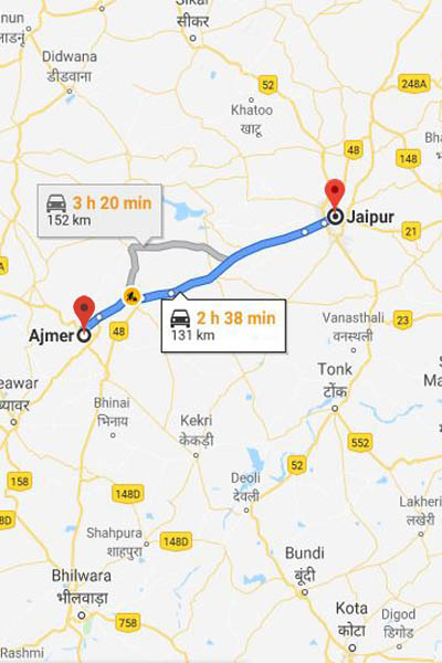 Reliable Ajmer to Jaipur Taxi Service at Rs 1050/-
