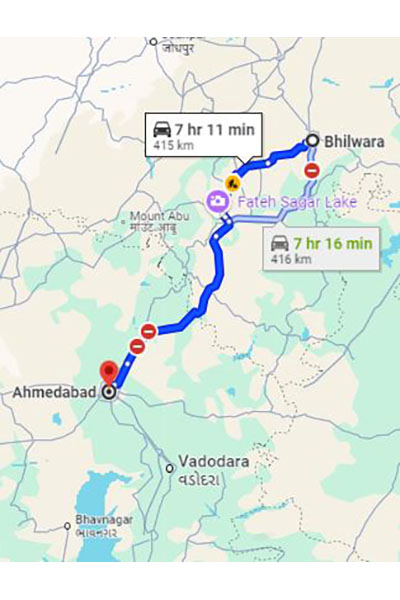 Bhilwara to Ahmedabad Taxi at Rs 4410/-