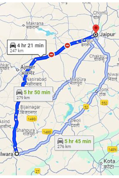 Bhilwara to Jaipur Taxi at Rs 2870/-