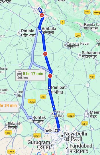 Delhi to Chandigarh Taxi Service at ₹9/- Per KM
