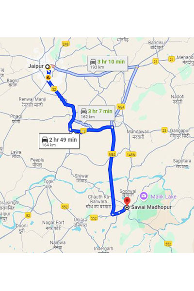 Jaipur to Sawai Madhopur Taxi at Rs 2200/-