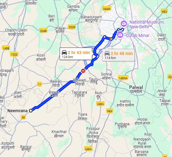 Neemrana to New Delhi Taxi at Rs 1600/-