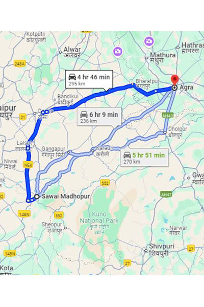 Sawai Madhopur to Agra Taxi at Rs 4545/-