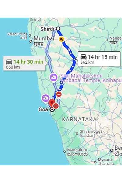Shirdi to Goa Taxi at Rs 7600/-