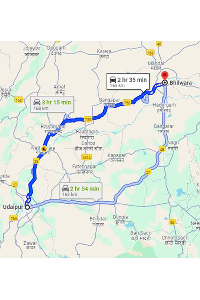 Udaipur to Bhilwara Taxi at Rs 1750/-