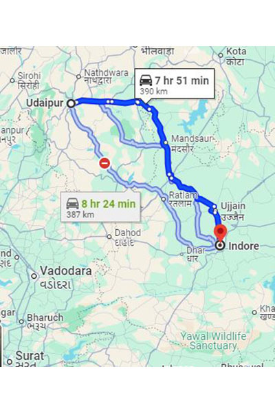 Udaipur to Indore Taxi at Rs 4999/-