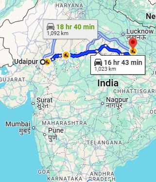 Udaipur to Prayagraj Taxi at Rs 10200/-